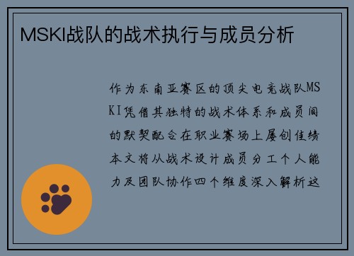 MSKI战队的战术执行与成员分析