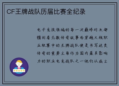CF王牌战队历届比赛全纪录